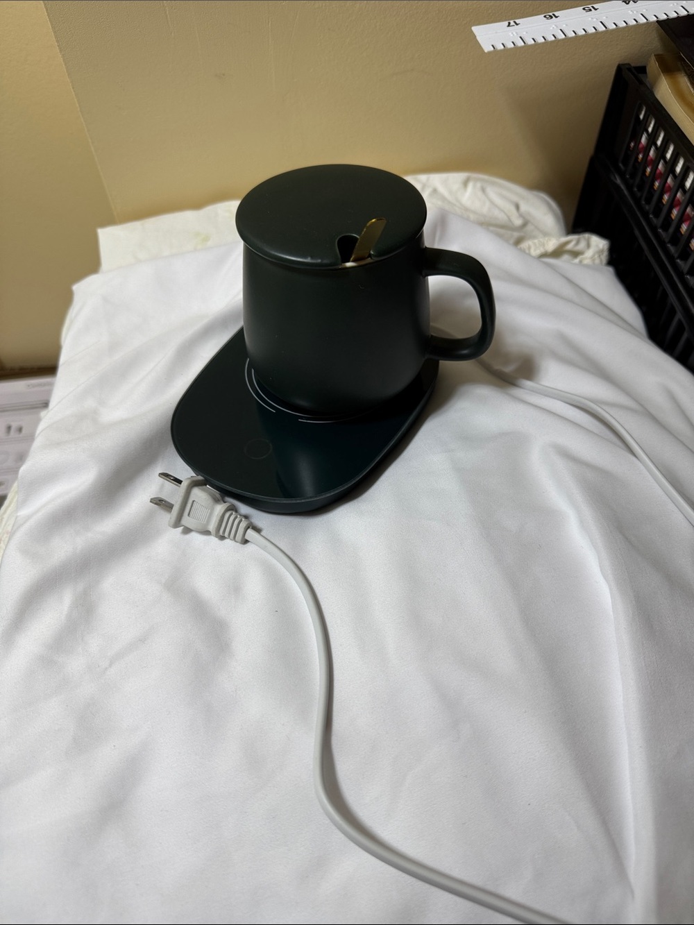 Dark Green Electric Mug Warmer with Lid and Spoon - Unbranded